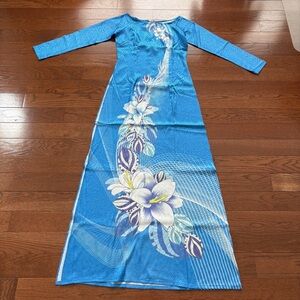 Viet Huong Collection Ao Dai Blue with Floral Print M
